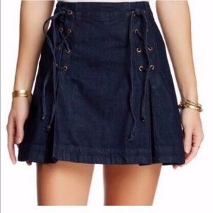 Free People Lace-up Denim Mini Skirt